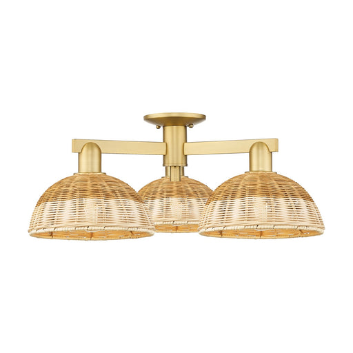 Innovations Lighting Bristol Natural II 27in 3-Light Semi-Flush Mount | Industrial Satin Gold Steel and Natural Fiber Shade | Model 716-3F-SG-NBD2-9-NAT