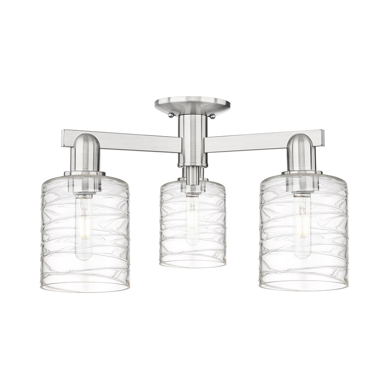 Innovations Cobbleskill 23in 3-Light Semi-Flush Mount | Industrial Brushed Satin Nickel Steel and Deco Swirl Glass | Kitchen & | Model 716-3F-SN-G1113