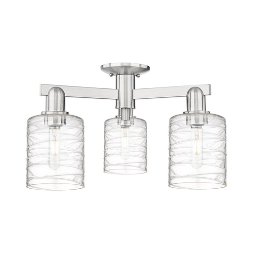 Innovations Cobbleskill 23in 3-Light Semi-Flush Mount | Industrial Brushed Satin Nickel Steel and Deco Swirl Glass | Kitchen & | Model 716-3F-SN-G1113