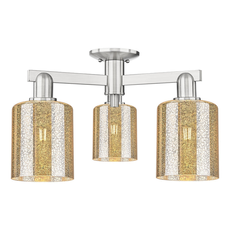 Innovations Cobbleskill 23in 3-Light Semi-Flush Mount | Industrial Brushed Satin Nickel Steel and Mercury Glass | Kitchen & Hallway | Model 716-3F-SN-G116