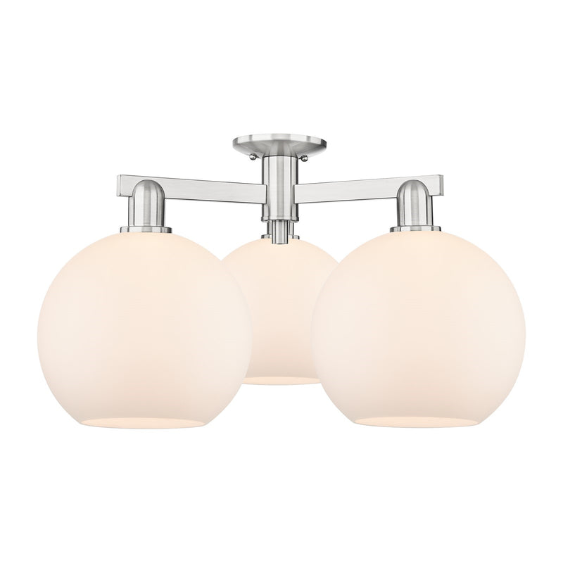 Innovations Athens 28in 3-Light Semi-Flush Mount | Industrial Brushed Satin Nickel and Matte White Glass | Living Room & Hallway | Model 716-3F-SN-G121-10