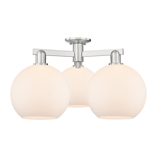 Innovations Athens 28in 3-Light Semi-Flush Mount | Industrial Brushed Satin Nickel and Matte White Glass | Living Room & Hallway | Model 716-3F-SN-G121-10