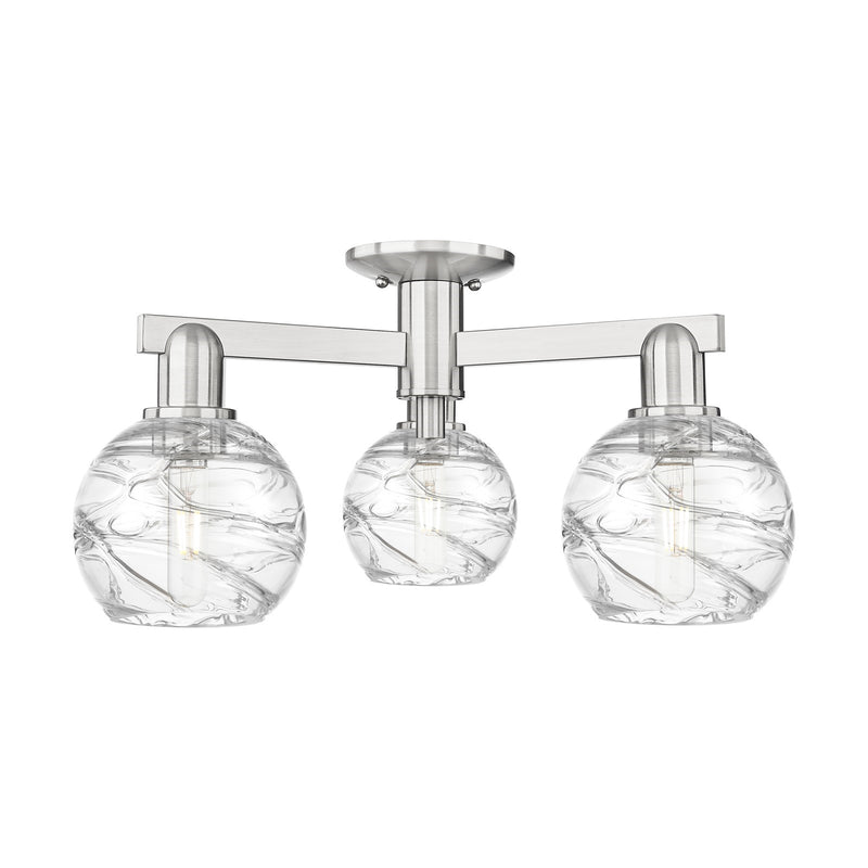 Innovations Lighting Athens Deco Swirl 23in 3-Light Semi-Flush Mount | Industrial Brushed Satin Nickel Steel and Clear Deco | Model 716-3F-SN-G1213-6CL