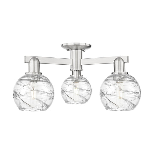 Innovations Lighting Athens Deco Swirl 23in 3-Light Semi-Flush Mount | Industrial Brushed Satin Nickel Steel and Clear Deco | Model 716-3F-SN-G1213-6CL