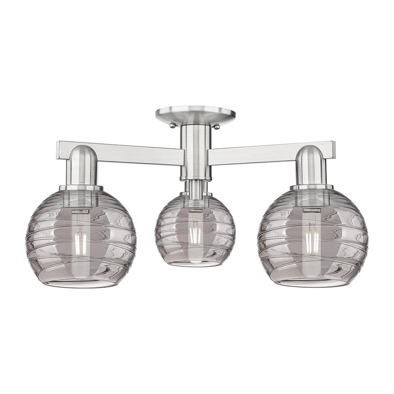 Innovations Athens Deco Swirl 23in 3-Light Semi-Flush Mount | Industrial Brushed Satin Nickel and Light Smoke Glass | Kitchen | Model 716-3F-SN-G1213-6SM