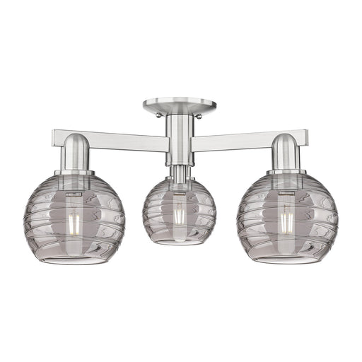Innovations Athens Deco Swirl 23in 3-Light Semi-Flush Mount | Industrial Brushed Satin Nickel and Light Smoke Glass | Kitchen | Model 716-3F-SN-G1213-6SM