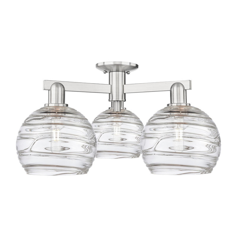 Innovations Athens Deco Swirl 26in 3-Light Semi-Flush Mount | Industrial Brushed Satin Nickel and Clear Deco Swirl Glass | Model 716-3F-SN-G1213-8CL