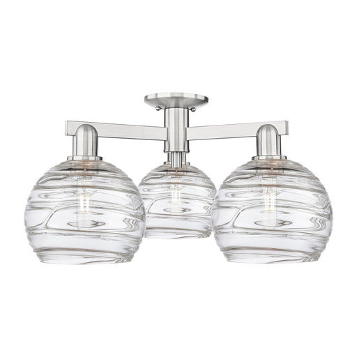 Innovations Athens Deco Swirl 26in 3-Light Semi-Flush Mount | Industrial Brushed Satin Nickel and Clear Deco Swirl Glass | Model 716-3F-SN-G1213-8CL