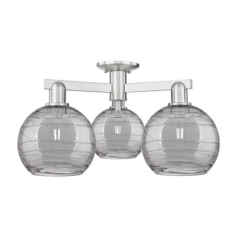 Innovations Athens Deco Swirl 26in 3-Light Semi-Flush Mount | Industrial Brushed Satin Nickel and Light Smoke Glass | Living | Model 716-3F-SN-G1213-8SM
