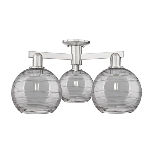 Innovations Athens Deco Swirl 26in 3-Light Semi-Flush Mount | Industrial Brushed Satin Nickel and Light Smoke Glass | Living | Model 716-3F-SN-G1213-8SM