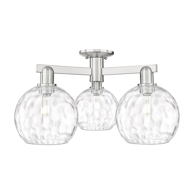 Innovations Athens Water Glass 26in 3-Light Semi-Flush Mount | Industrial Brushed Satin Nickel and Clear Glass | Entryway & | Model 716-3F-SN-G1215-8