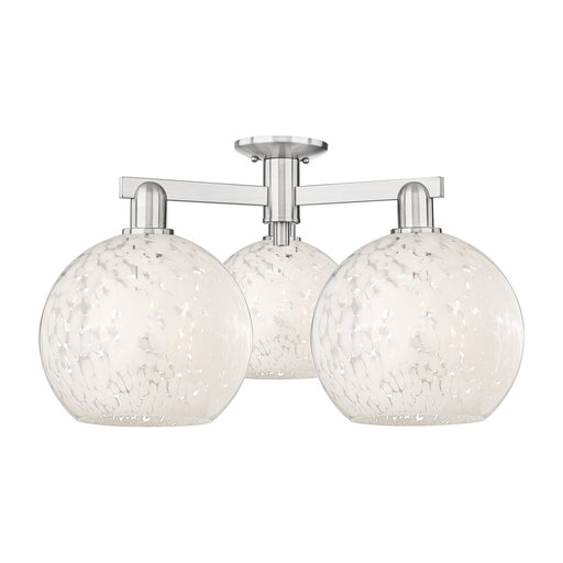 Innovations Lighting Arcadia 28in 3-Light Semi-Flush Mount | Industrial Brushed Satin Nickel and White Mouchette Glass | Model 716-3F-SN-G1216-10WM