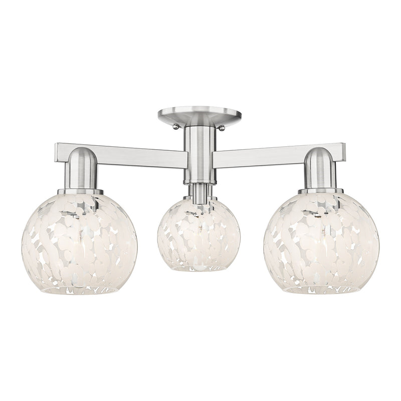 Innovations Lighting Arcadia 24in 3-Light Semi-Flush Mount | Industrial Brushed Satin Nickel and White Mouchette Glass | Model 716-3F-SN-G1216-6WM