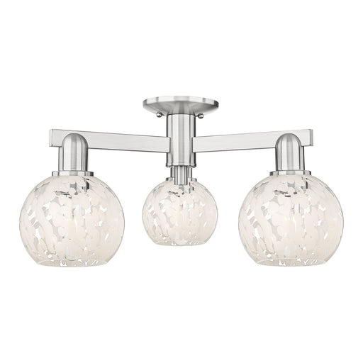 Innovations Lighting Arcadia 24in 3-Light Semi-Flush Mount | Industrial Brushed Satin Nickel and White Mouchette Glass | Model 716-3F-SN-G1216-6WM