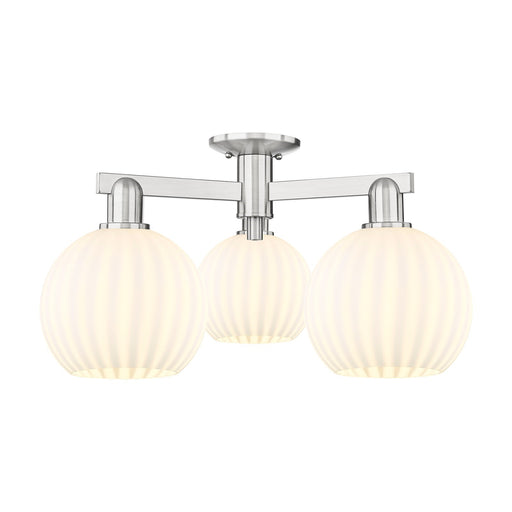 Innovations Lighting Arcadia 26in 3-Light Semi-Flush Mount | Industrial Brushed Satin Nickel and White Venetian Glass | Model 716-3F-SN-G1217-8WV