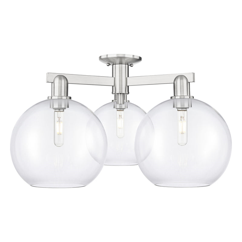 Innovations Athens 28in 3-Light Semi-Flush Mount | Industrial Brushed Satin Nickel Steel and Clear Glass | Entryway & Hallway | Model 716-3F-SN-G122-10