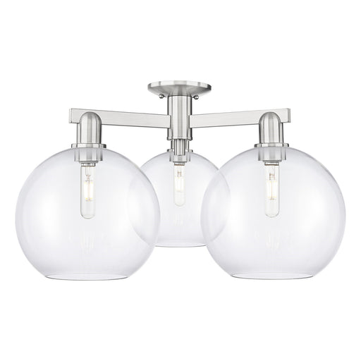 Innovations Athens 28in 3-Light Semi-Flush Mount | Industrial Brushed Satin Nickel Steel and Clear Glass | Entryway & Hallway | Model 716-3F-SN-G122-10