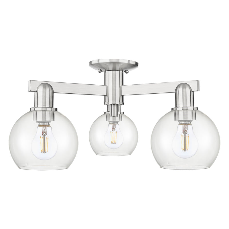Innovations Athens 23in 3-Light Semi-Flush Mount | Industrial Brushed Satin Nickel and Clear Glass | Kitchen & Hallway | 23.38 x | Model 716-3F-SN-G122-6