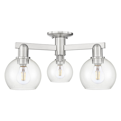 Innovations Athens 23in 3-Light Semi-Flush Mount | Industrial Brushed Satin Nickel and Clear Glass | Kitchen & Hallway | 23.38 x | Model 716-3F-SN-G122-6