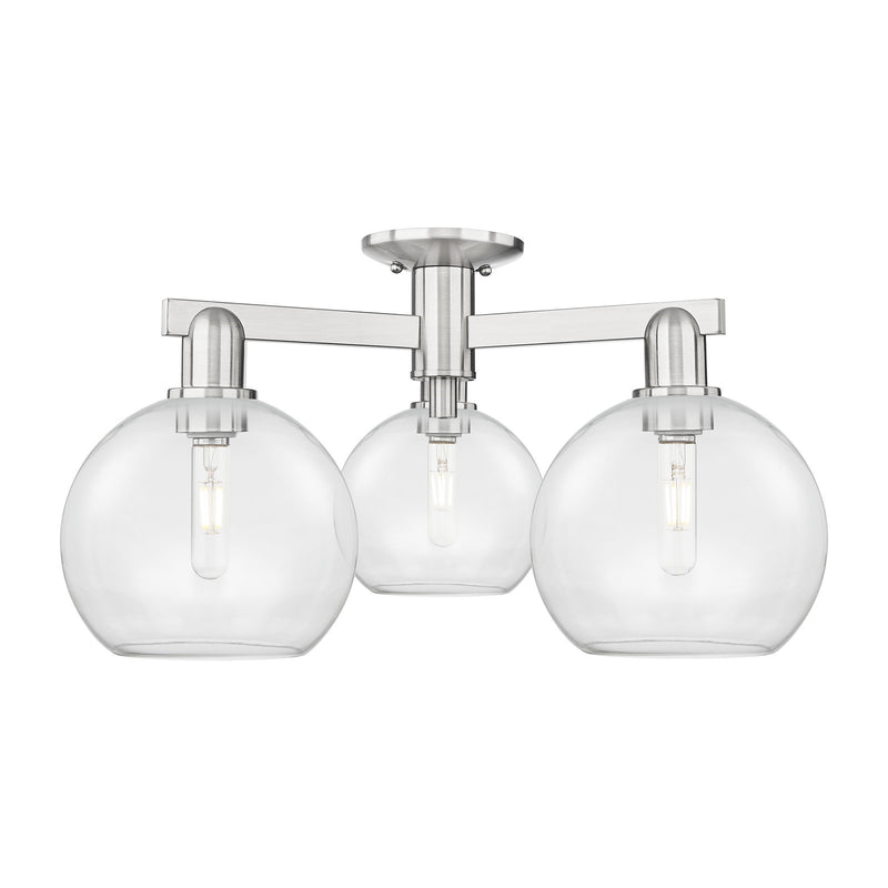 Innovations Athens 26in 3-Light Semi-Flush Mount | Industrial Brushed Satin Nickel and Clear Glass | Entryway & Hallway | 25.5 x | Model 716-3F-SN-G122-8