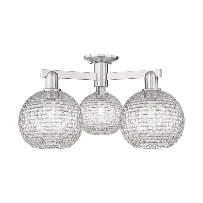Innovations Athens 26in 3-Light Semi-Flush Mount | Industrial Brushed Satin Nickel and Clear Basket Weave Glass | Entryway & | Model 716-3F-SN-G122C-8CL