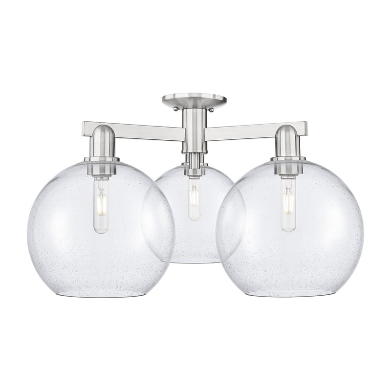 Innovations Athens 28in 3-Light Semi-Flush Mount | Industrial Brushed Satin Nickel Steel and Seedy Glass | Entryway & Hallway | Model 716-3F-SN-G124-10