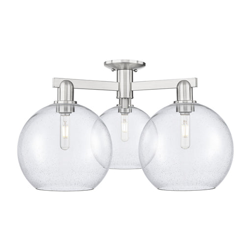 Innovations Athens 28in 3-Light Semi-Flush Mount | Industrial Brushed Satin Nickel Steel and Seedy Glass | Entryway & Hallway | Model 716-3F-SN-G124-10