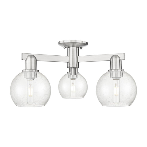 Innovations Athens 23in 3-Light Semi-Flush Mount | Industrial Brushed Satin Nickel and Seedy Glass | Entryway & Hallway | 23.38 x | Model 716-3F-SN-G124-6