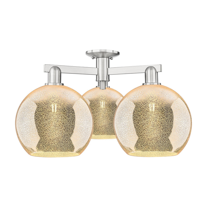 Innovations Athens 28in 3-Light Semi-Flush Mount | Industrial Brushed Satin Nickel and Mercury Glass | Entryway & Hallway | 27.5 | Model 716-3F-SN-G128-10