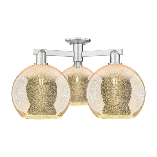 Innovations Athens 28in 3-Light Semi-Flush Mount | Industrial Brushed Satin Nickel and Mercury Glass | Entryway & Hallway | 27.5 | Model 716-3F-SN-G128-10