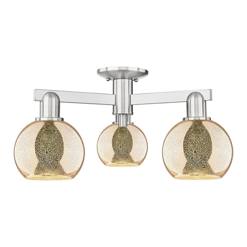 Innovations Athens 23in 3-Light Semi-Flush Mount | Industrial Brushed Satin Nickel and Mercury Glass | Living Room & Dining Room | Model 716-3F-SN-G128-6