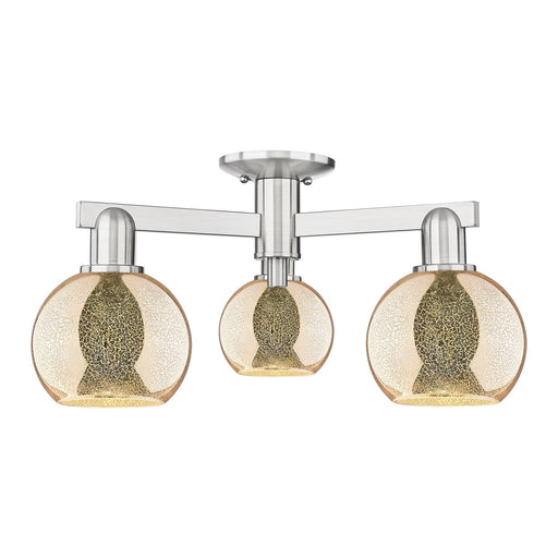 Innovations Athens 23in 3-Light Semi-Flush Mount | Industrial Brushed Satin Nickel and Mercury Glass | Living Room & Dining Room | Model 716-3F-SN-G128-6