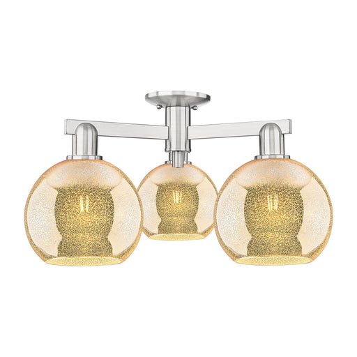 Innovations Athens 26in 3-Light Semi-Flush Mount | Industrial Brushed Satin Nickel and Mercury Glass | Living Room & Dining Room | Model 716-3F-SN-G128-8