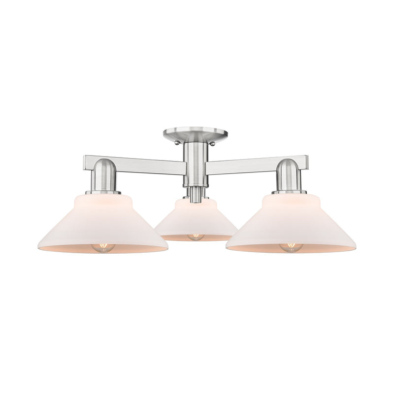 Innovations Orwell 26in 3-Light Semi-Flush Mount | Industrial Brushed Satin Nickel Steel and Matte White Glass | Entryway & Hallway | Model 716-3F-SN-G131