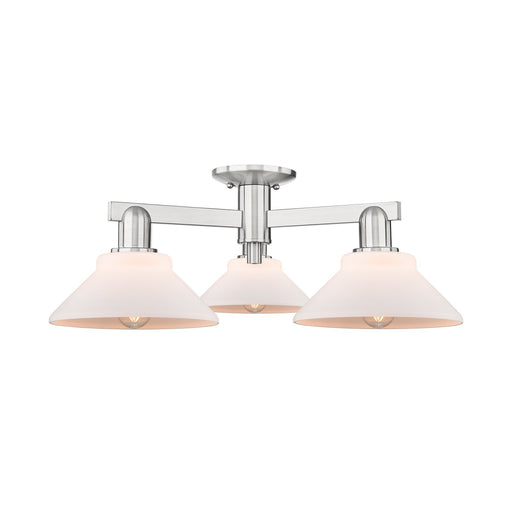 Innovations Orwell 26in 3-Light Semi-Flush Mount | Industrial Brushed Satin Nickel Steel and Matte White Glass | Entryway & Hallway | Model 716-3F-SN-G131