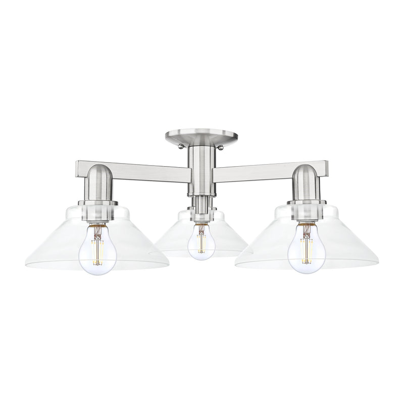 Innovations Orwell 26in 3-Light Semi-Flush Mount | Industrial Brushed Satin Nickel and Clear Glass | Entryway & Hallway | 25.88 x | Model 716-3F-SN-G132