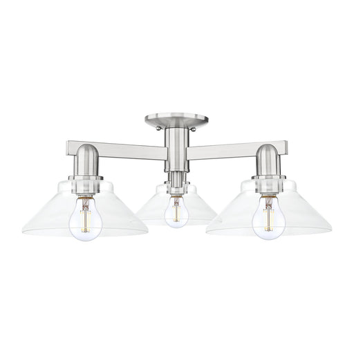 Innovations Orwell 26in 3-Light Semi-Flush Mount | Industrial Brushed Satin Nickel and Clear Glass | Entryway & Hallway | 25.88 x | Model 716-3F-SN-G132