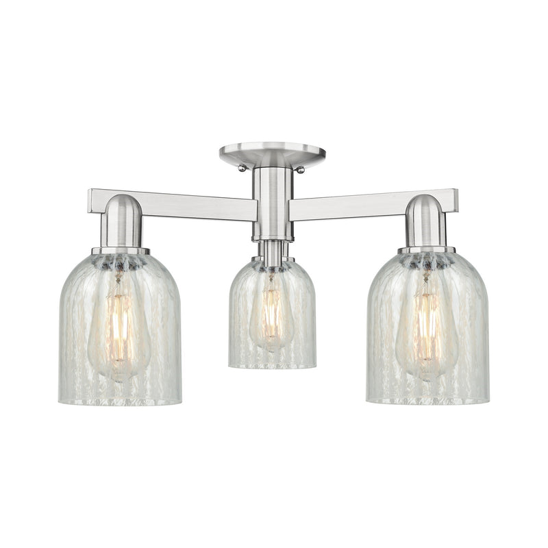 Innovations Caledonia 22.5in 3-Light Semi-Flush Mount | Industrial Brushed Satin Nickel and Mouchette Glass | Entryway & Hallway | Model 716-3F-SN-G2511