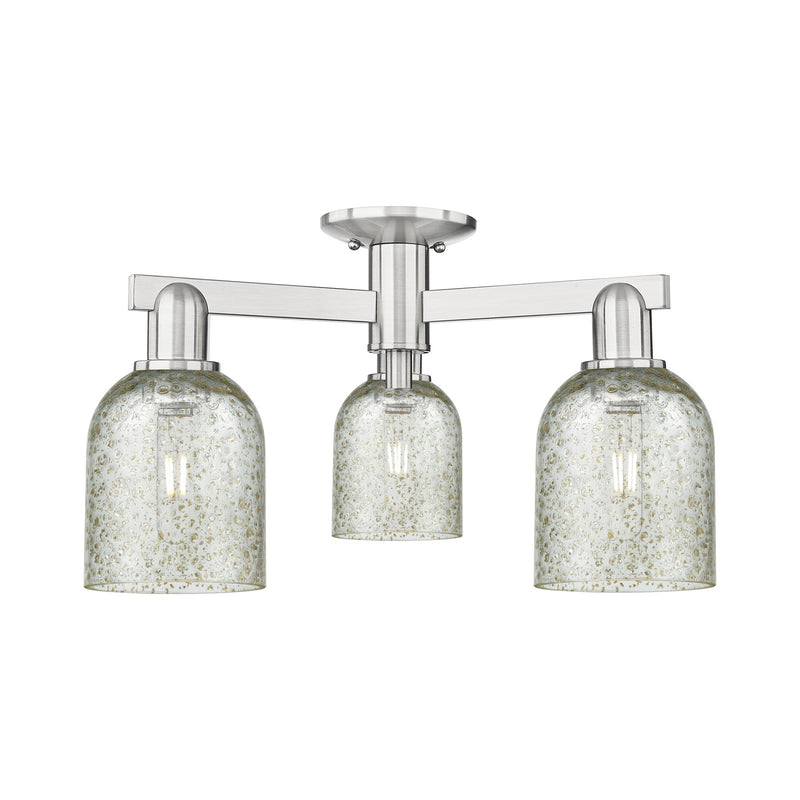 Innovations Caledonia 23in 3-Light Semi-Flush Mount | Industrial Brushed Satin Nickel Steel and Mica Glass | Damp-Rated Entryway & | Model 716-3F-SN-G259