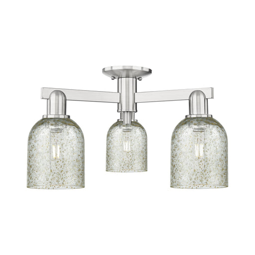 Innovations Caledonia 23in 3-Light Semi-Flush Mount | Industrial Brushed Satin Nickel Steel and Mica Glass | Damp-Rated Entryway & | Model 716-3F-SN-G259