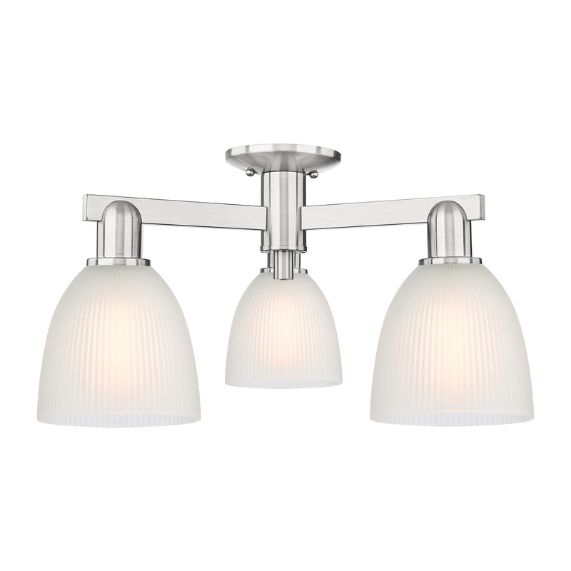Innovations Castile 24in 3-Light Semi-Flush Mount | Industrial Brushed Satin Nickel and White Glass | Entryway & Hallway | 23.5 x | Model 716-3F-SN-G381