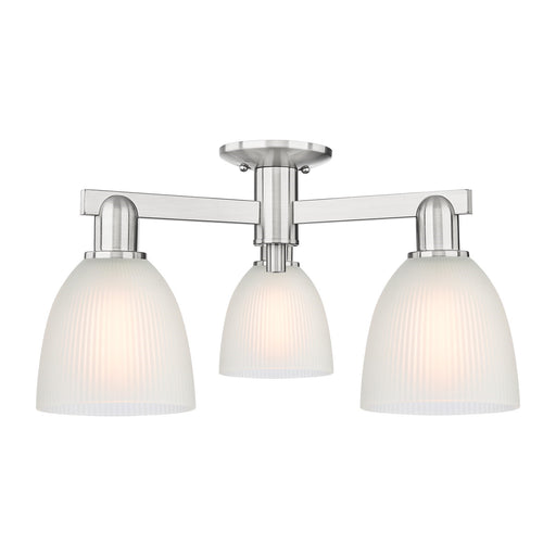 Innovations Castile 24in 3-Light Semi-Flush Mount | Industrial Brushed Satin Nickel and White Glass | Entryway & Hallway | 23.5 x | Model 716-3F-SN-G381