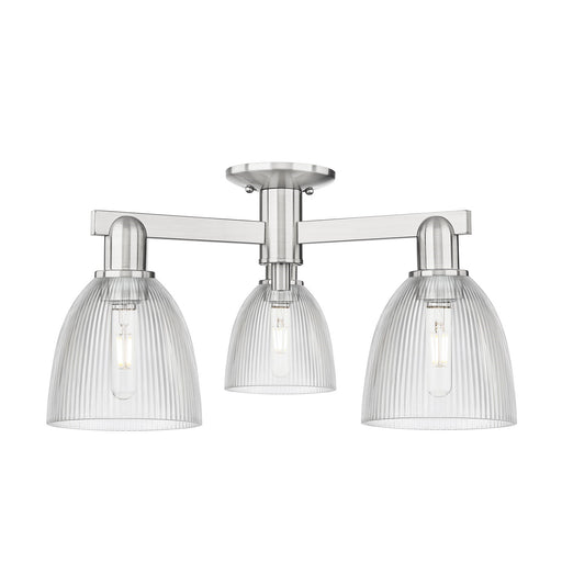 Innovations Castile 24in 3-Light Semi-Flush Mount | Industrial Brushed Satin Nickel Steel and Clear Glass | Damp-Rated Hallway & | Model 716-3F-SN-G382