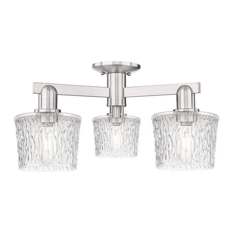 Innovations Niagara 24in 3-Light Semi-Flush | Industrial Brushed Satin Nickel and Clear Glass | Kitchen & Hallway | 24 x 24 x 10.38 | Model 716-3F-SN-G402