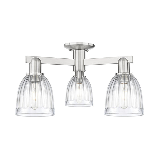 Innovations Brookfield 23in 3-Light Semi-Flush Mount | Industrial Brushed Satin Nickel Steel and Clear Ribbed Glass | Entryway & | Model 716-3F-SN-G442