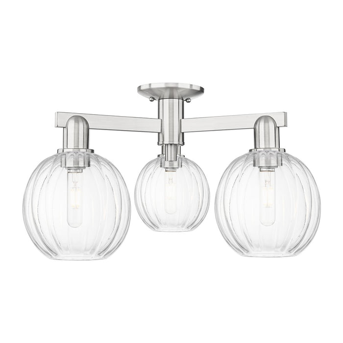 Innovations Preston 3Lt 25" Globe Semi-Flush, SN/Clear - 716-3F-SN-G458-7CL