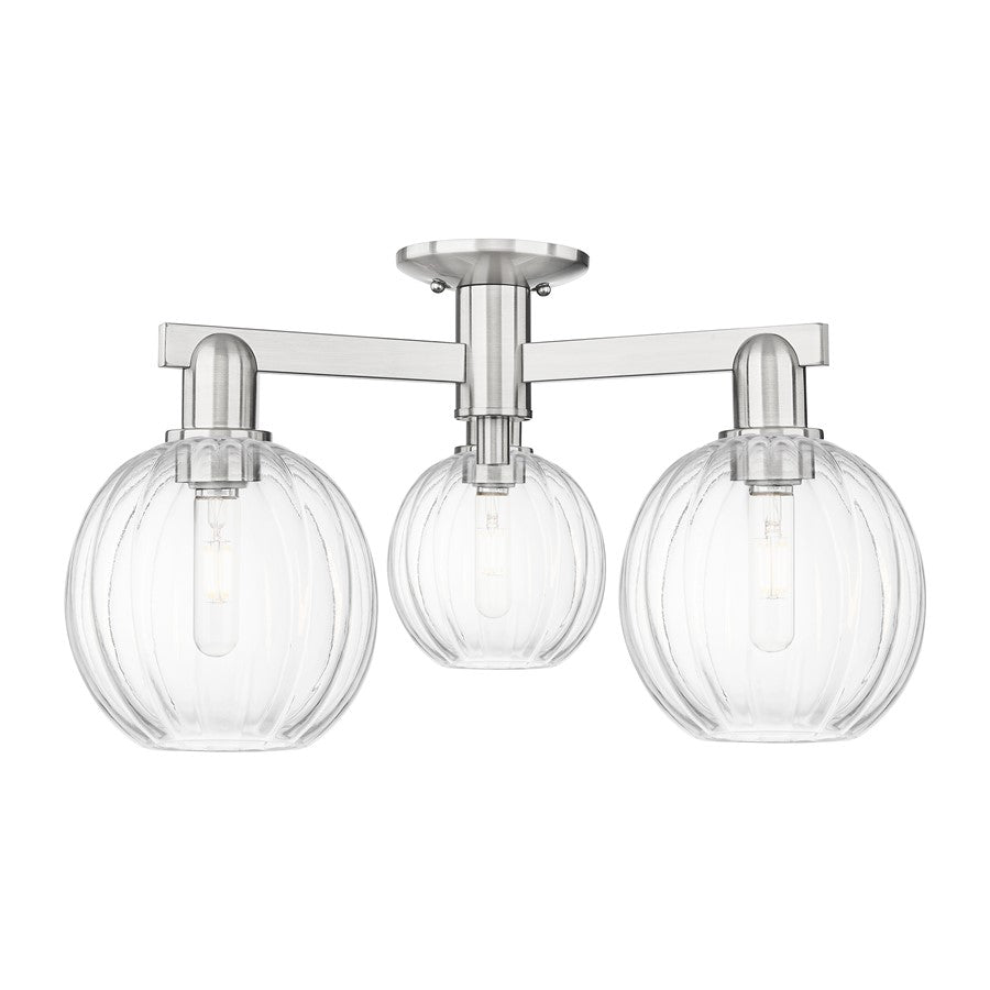 Innovations Preston 3Lt 25" Globe Semi-Flush, SN/Clear - 716-3F-SN-G458-7CL