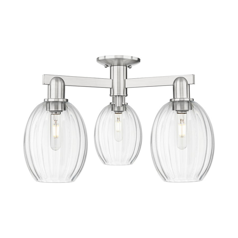 Innovations Preston 3Lt 24" Bulb Semi-Flush, SN/Clear - 716-3F-SN-G459-6CL