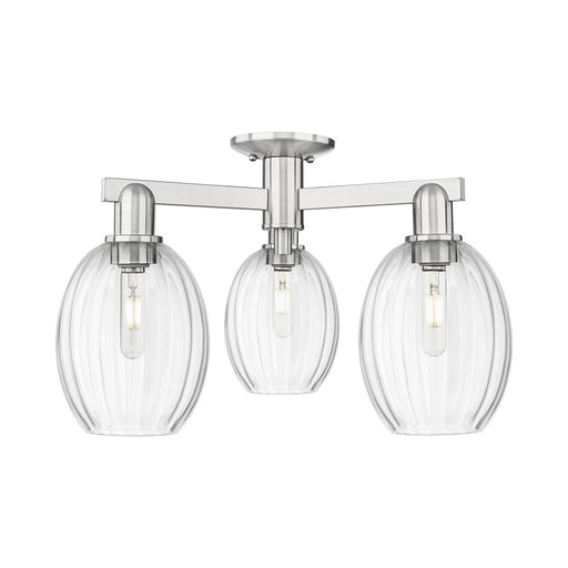 Innovations Preston 3Lt 24" Bulb Semi-Flush, SN/Clear - 716-3F-SN-G459-6CL