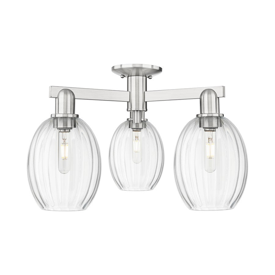 Innovations Preston 3Lt 24" Bulb Semi-Flush, SN/Clear - 716-3F-SN-G459-6CL